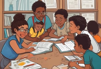 A classroom of engaged students, primarily young women, are sitting in rows wearing white uniforms with braided hair. They appear to be focused and attentive, suggesting a classroom setting. The sunlight filters through the windows, creating a warm ambiance.