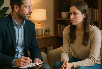 a man and woman sitting on a couch