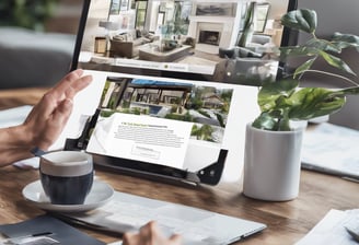 digital marketing artwork on brown wooden surface