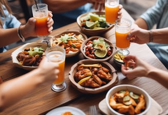 A mouth-watering platter of glazed chicken wings adorned with juicy cherry tomatoes and sprinkled with sesame seeds. The wings are garnished with chunks of pineapple and fresh herbs on a dark sauce base.