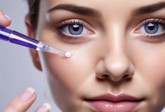 a woman with a blue eyeliners and a white top