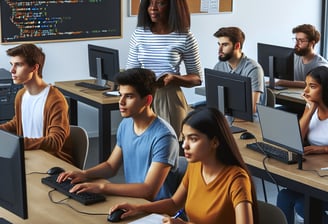 students learning Spring boot Java programming in Computer Lab