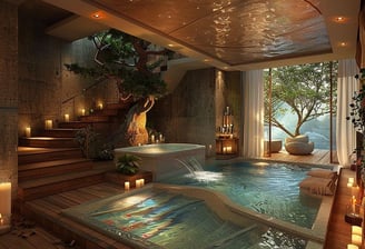a spa with candles and candles in a spa