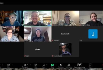 Snapshot of a Zoom meeting between scientists and college-age students