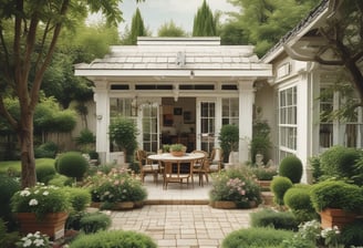 a patio with a table and chairs and a table