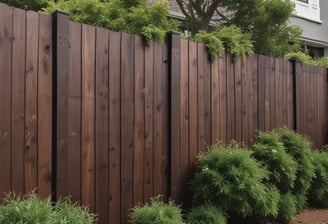 A multi-tiered wood deck brown in color with black iron railings set in a rustic, wooded setting.