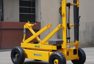 A yellow excavator and a yellow bulldozer are parked on a dirt construction site. The excavator bears the Komatsu brand and has 'PC490' printed on it. There is a building with a grey facade and trees in the background, as well as clear skies and some overhead utility lines.
