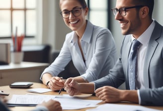 A tall, sharp-tipped skyscraper with the text 'Latino Seguros' is framed by dark shapes in the foreground against a clear blue sky.