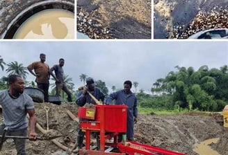 a man is working on a machine that is being used to make a concrete mixer in Moroto marble city