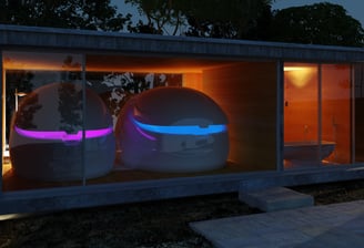 Two V-Max Dreampods with pink and blue lighting. 