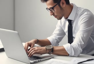A person is sitting at a desk in front of a computer monitor displaying a financial website. The room is softly lit with natural light coming in from a nearby window. A desk lamp and a plant add to the aesthetic of the workspace. The person is holding a smartphone to their ear, appearing to be in a call.
