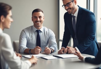 A neatly arranged setup featuring tax documents on top of a light-colored folder. An envelope and a sticky note are placed on the left side. A black pen is positioned near the paperwork. A coffee cup sits above the documents, suggesting a moment of work or review.