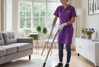 A person is mopping the floor in a clean and sterile-looking environment, possibly a hospital or laboratory. The setting includes a blue door, a cleaning cart, and stainless steel furniture.