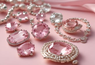 Joias da MilleGioias sobre tecido rosa