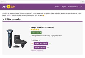 Affiliate Held voorbeeld website