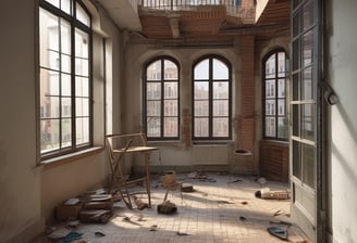An apartment under renovation in Barcelona, with traditional hydraulic tile floors partially uncover