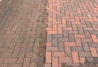 outdoor cleaning services Fife - orange bricked driveway - half clean , half dirty