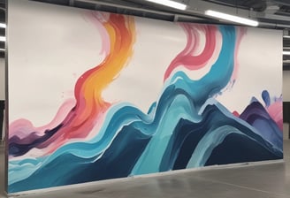 A hand is covered in black paint against a textured, light-colored wall. The fingers are slightly curled, and the paint appears smooth and glossy.