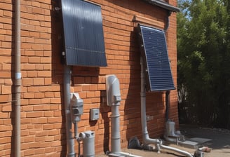 a solar powered solar powered water heater on a brick wall