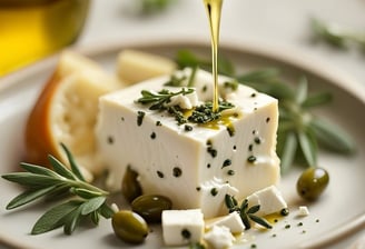 Delicious Feta cheese best served with Olive oil جبن الفيتا يقدم مع زيت الزيتون