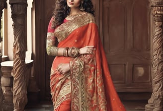 woman in red and white sari dress walking on sidewalk during daytime