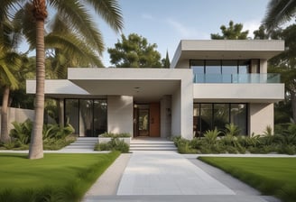 a modern house with a large glass window