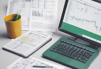 A workspace featuring a tablet and a laptop on a wooden desk. The tablet displays an online learning platform with various course thumbnails, while the laptop shows a coding environment with a colorful code editor. The setup suggests a focus on learning and coding.