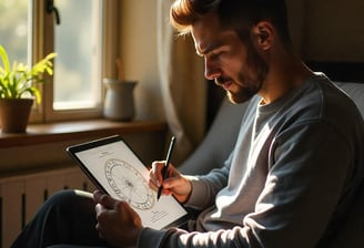 a person learning astrology online with a pen in hand