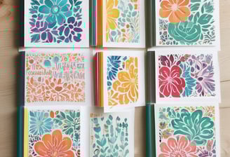 Various craft materials are arranged, including lace fabric, doilies, pastel paper cards, aged text paper squares, and floral cutouts. The lace and doilies display intricate patterns, the paper is pale and weathered, and the floral designs feature vibrant colors against a soft backdrop.