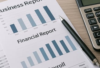 Financial records and projections for small business bookkeeping services sheet, pen and calculator