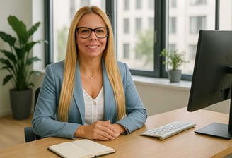 Christina, professional bookkeeper at her office desk