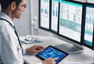 a man in a white lab coat and a tablet computer