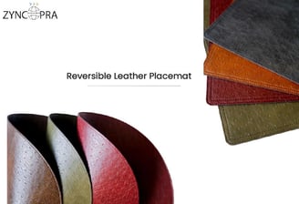 Reversible leather placemat in red, green and brown – luxury dining design