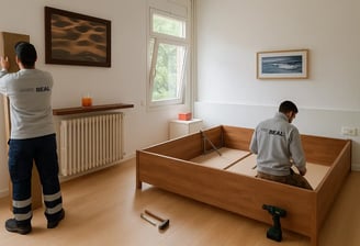 Operarios montando una cama como servicio de la mudanza