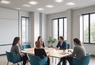 a group of people sitting around a table
