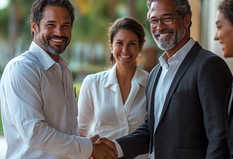 Deux personnes se serrant la main, symbole de partenariat profitable entre acheteur, vendeur et expert en transaction hôteliè