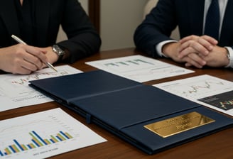 two men in suits and ties sitting at a table