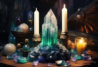 Cuarzo rosa, amatista y selenita alineados en un altar, usados en terapias energéticas para sanación