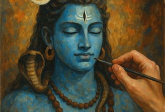 a painting of a man with a goat's headdress