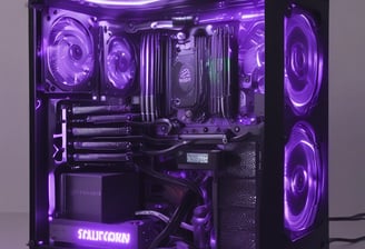 una pc gamer con luces led moradas