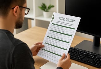 Mockup del checklist gratuito “¿Está tu marca lista para salir al mundo?”,