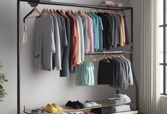 a clothes rack with clothes hanging on it