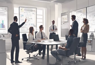 three men sitting while using laptops and watching man beside whiteboard
