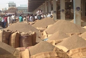 a large amount of bags of rice are being sold