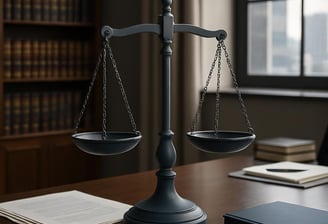 Legal scales, typically seen as being balanced and just.
