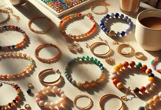 beaded jewelry with the sun shining on them