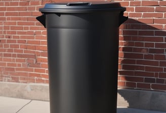 A bright green wheeled garbage bin with a black lid is positioned in front of a brick wall. The bin has the text 'business waste.co.uk 01904 207120' printed on its side in white.