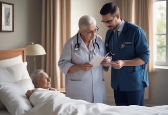 Three nurses in traditional uniforms are making beds in a hospital ward. The beds are organized in a neat row and the room has a dimly lit, monochromatic atmosphere. The nurses are focused on their tasks, arranging the white sheets with precision. In the background, dim figures of people are visible.