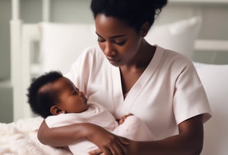 A newborn baby being held by a person wearing gloves and a protective gown, possibly a medical professional. The setting appears to be a hospital or delivery room. The baby is wet and crying, indicating it has just been delivered.