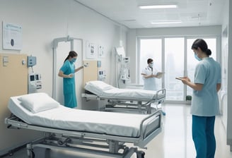A young girl is seated on a medical examination table, receiving a small bandage on her arm from a healthcare provider. She is wearing a white shirt and has a pink bow in her hair. The provider is wearing bracelets and a blue shirt. The setting is a clinical room with wooden doors.